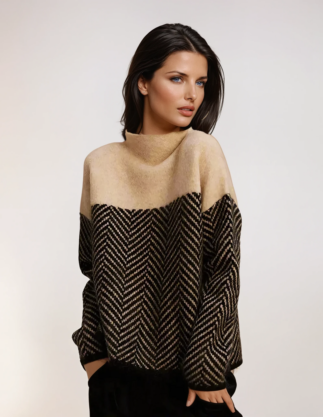 ELEN™ | CHEVRON PATTERN TURTLENECK SWEATER