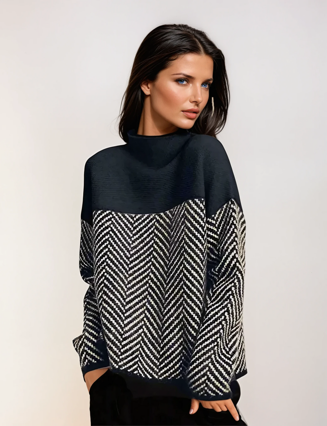 ELEN™ | CHEVRON PATTERN TURTLENECK SWEATER